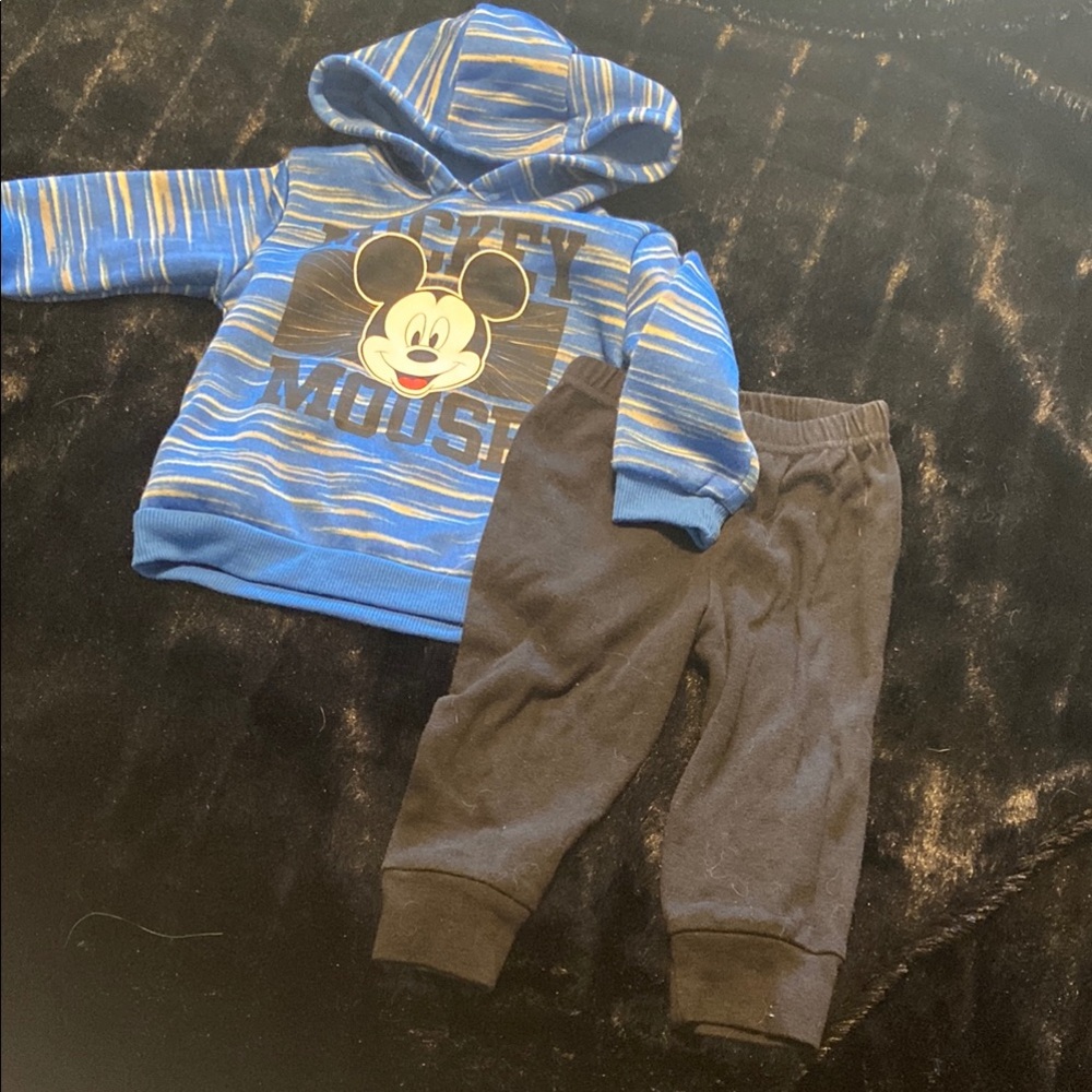 Blue Mickey Mouse Hoodie and Black Pants Set